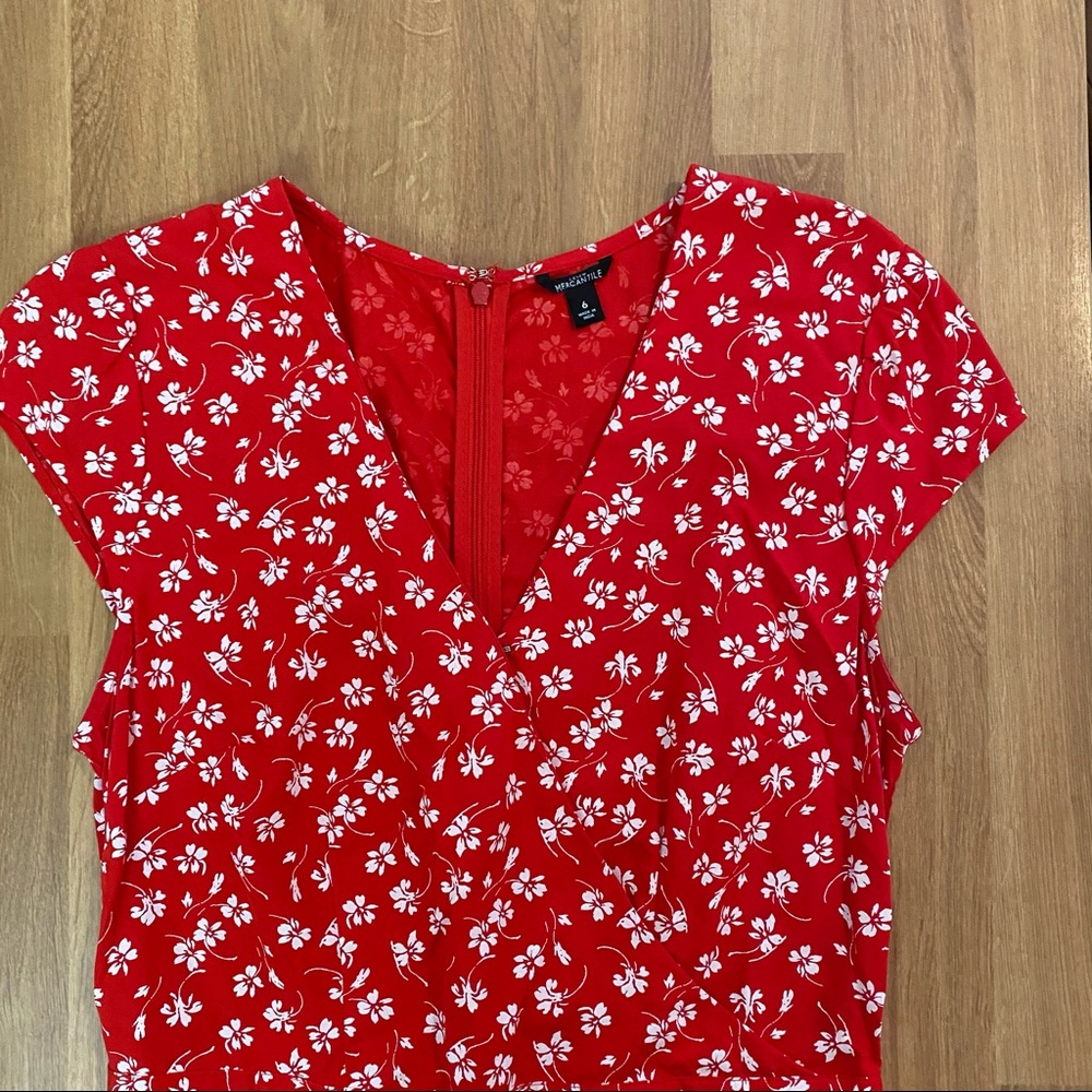 J.Crew Mercantile Red White Floral Faux Wrap Dress